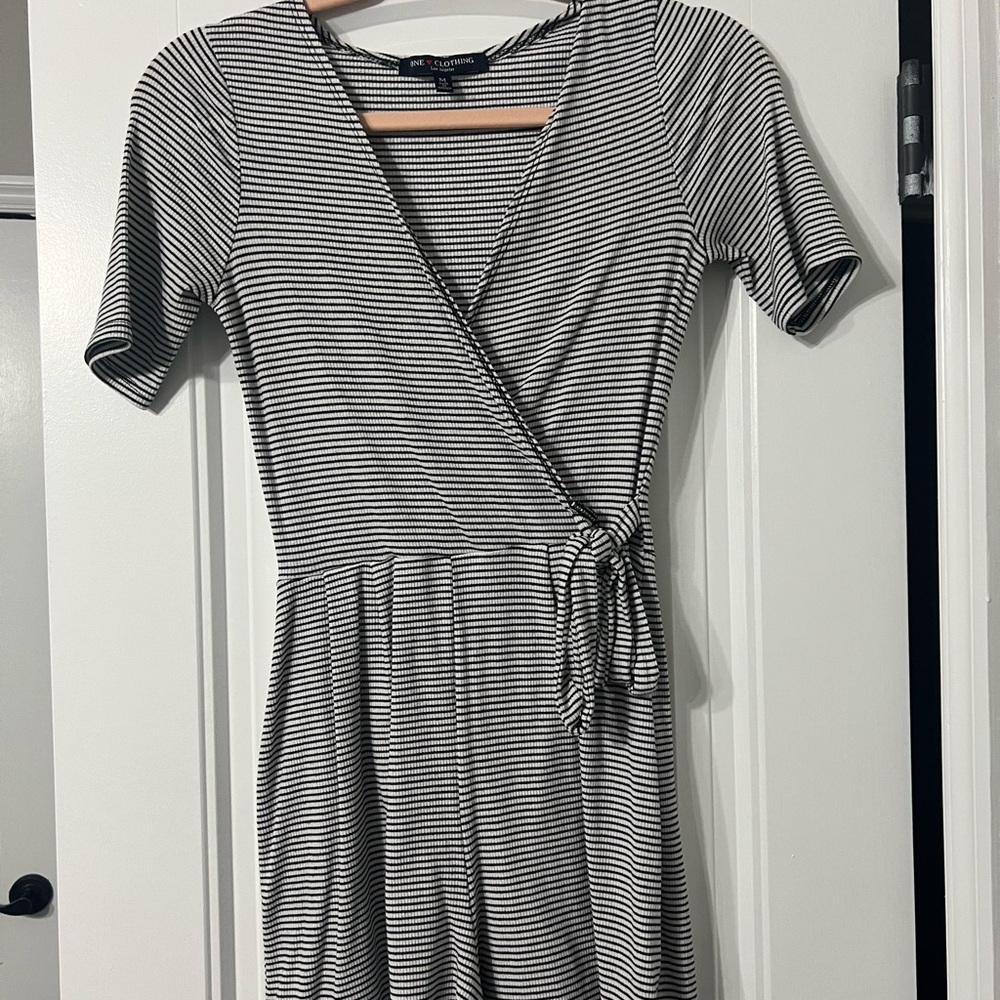Black and White Striped Wrap Romper